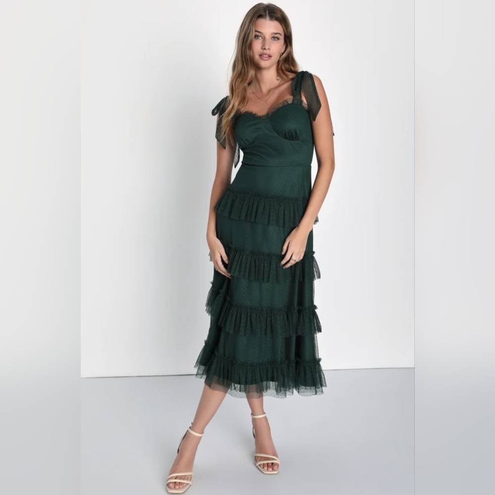 Lulus Green Swiss Dot Midi Dress